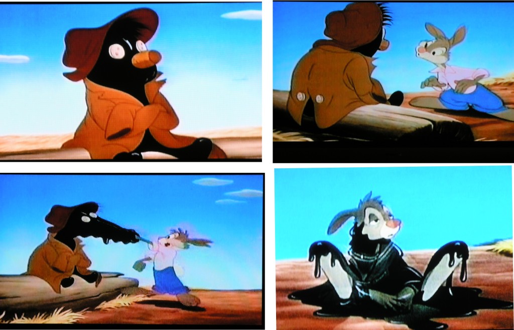 Briar Rabbit covered in black gooey tar in Disney's Song of The South (1946)